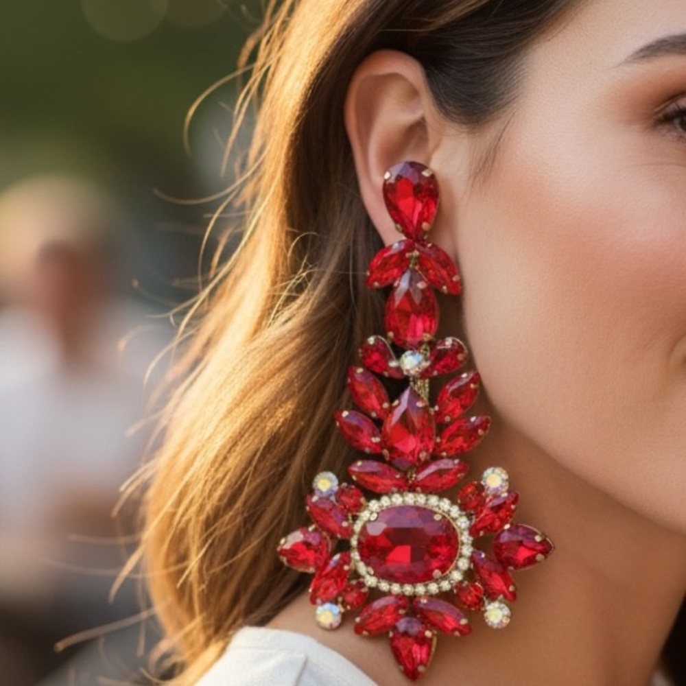 Elegant Red Crystal Drop Earrings